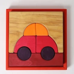 Bauspiel Rot | 12 Holzteile im Holzrahmen