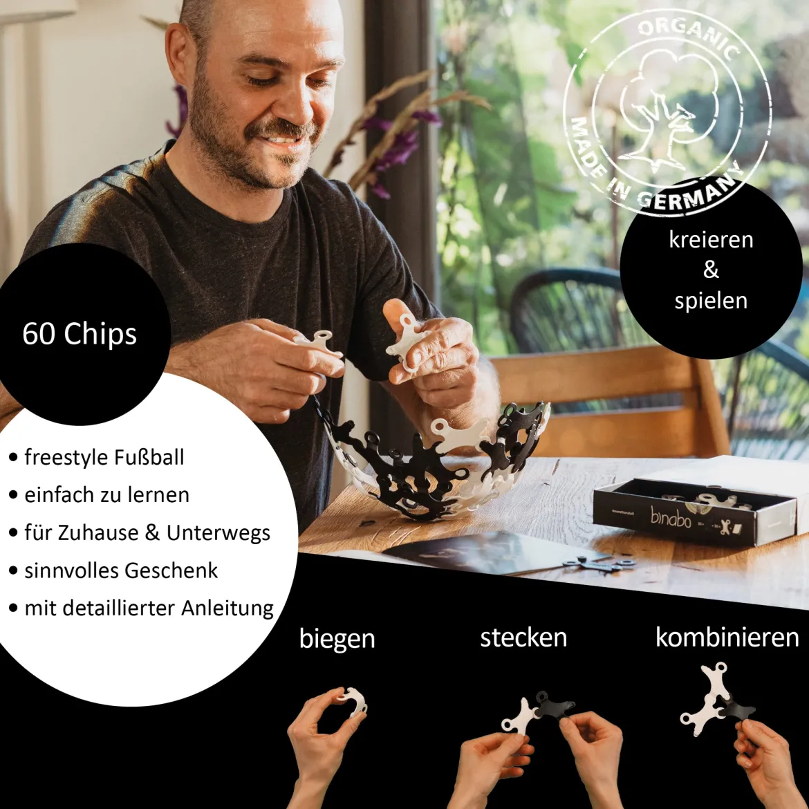 Binabo Konstruktionsspiel aus Bio-Plastik in Schwarz-Weiß | 60 Teile