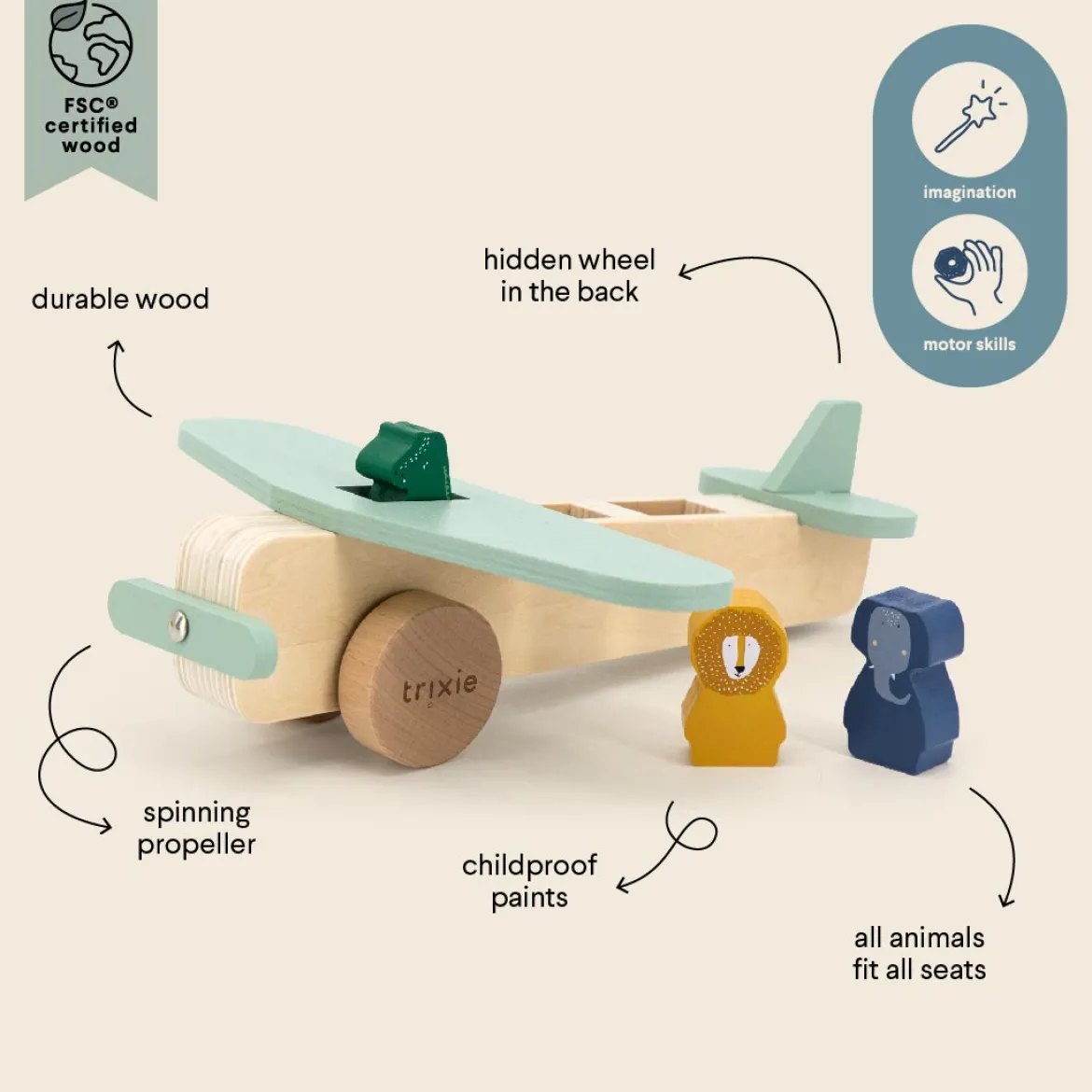 Flugzeug mit Tieren aus Naturholz