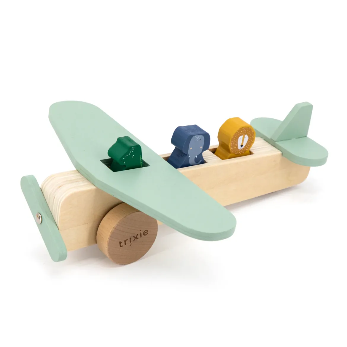 Flugzeug mit Tieren aus Naturholz
