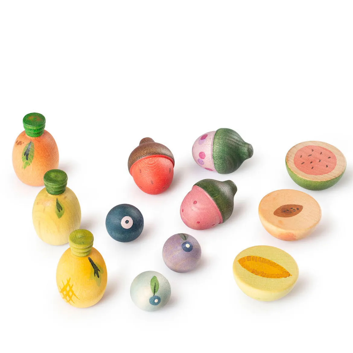 Fruits | 12 handbemalte Holzfrüchte