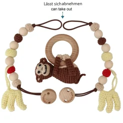 Gehäkelte Kinderwagen-Kette aus Bio-Baumwolle | Affe Charlie 3in1