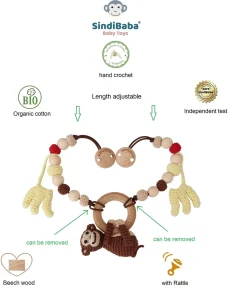 Gehäkelte Kinderwagen-Kette aus Bio-Baumwolle | Affe Charlie 3in1