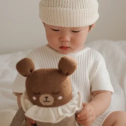 Großer Teddy aus Baby-Alpakawolle | Beiger Pyjama