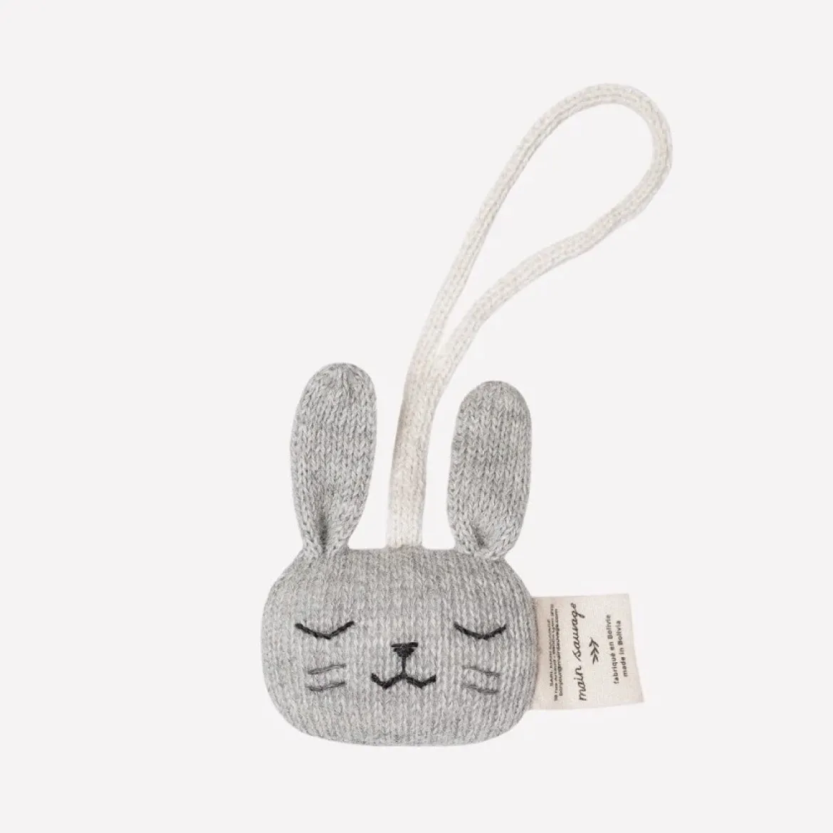 Hänge-Rassel aus Baby-Alpakawolle | Hase (grau)