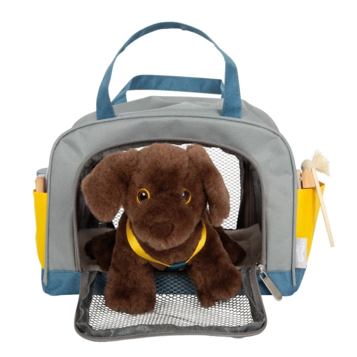 Hund mit Tasche und Pflege-Set