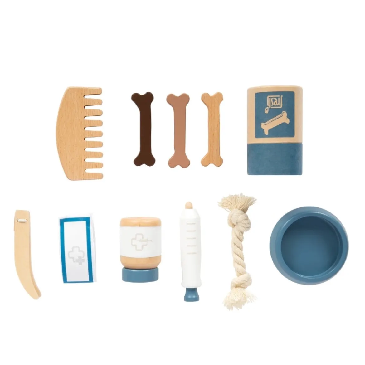 Hund mit Tasche und Pflege-Set