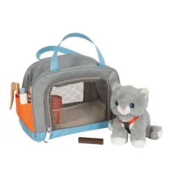 Katze mit Tasche und Pflege-Set