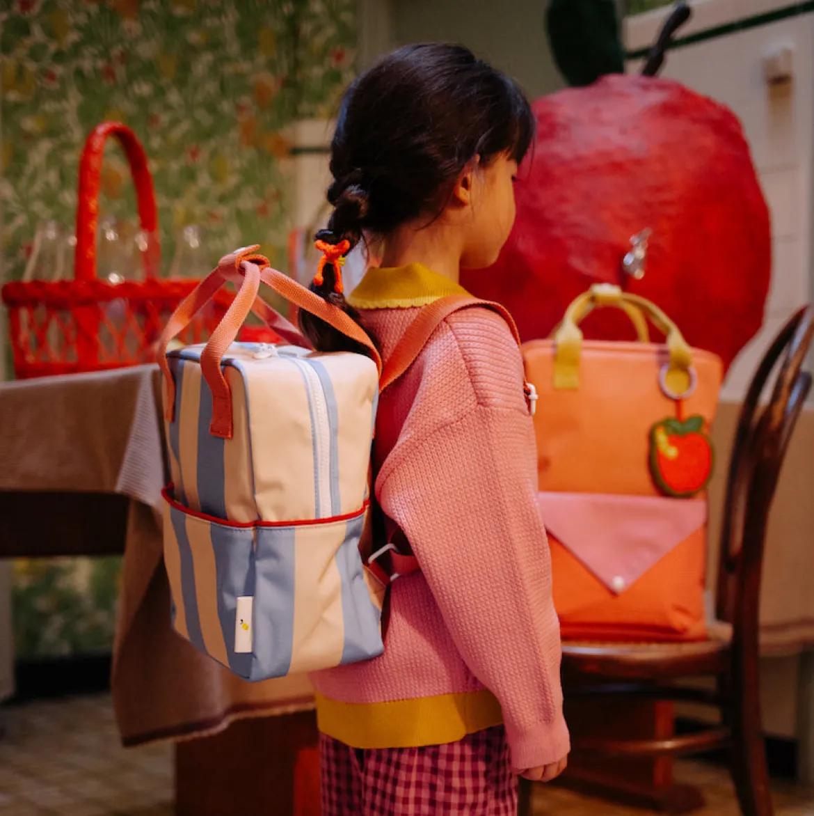 Kinderrucksack Stripes | Cloud Blue & Twiggy Beige (4-7 Jahre)