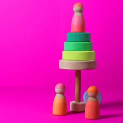 Kleiner Scheibenturm aus Naturholz | Neongrün