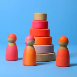 Kleiner Scheibenturm aus Naturholz | Neonpink