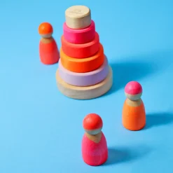 Kleiner Scheibenturm aus Naturholz | Neonpink