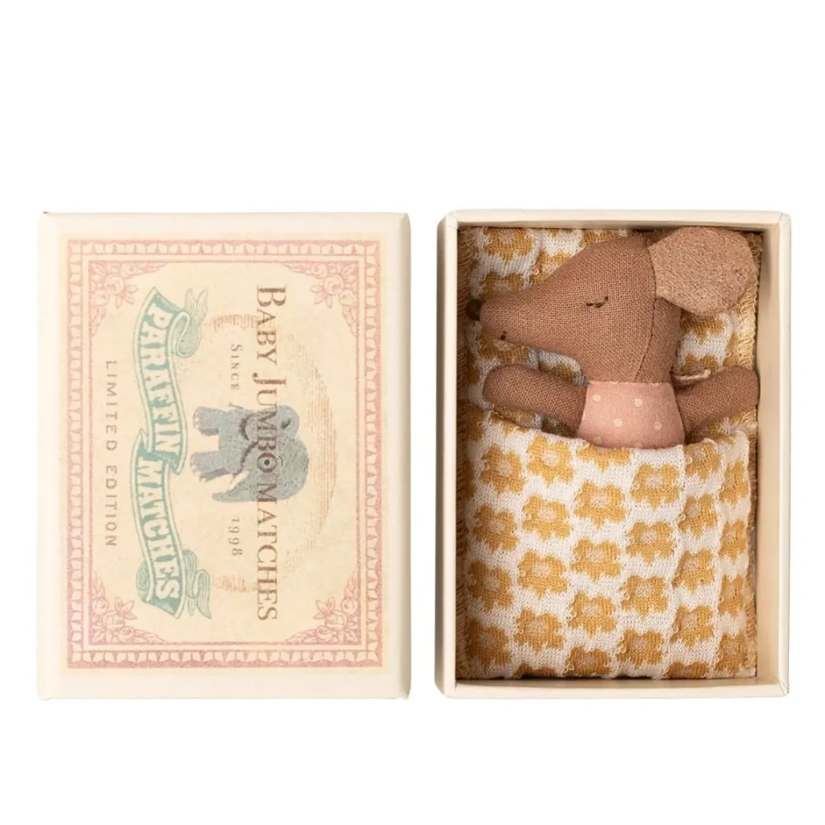 Maileg | Schläfrige Babymaus in Streichholzschachtel (Rose)