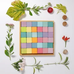 Mosaik Pastell | 36 Bauklötze im Holzrahmen