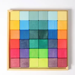 Mosaik Regenbogen | 36 Bauklötze im Holzrahmen