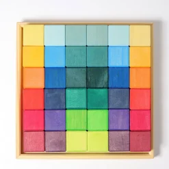 Mosaik Regenbogen | 36 Bauklötze im Holzrahmen