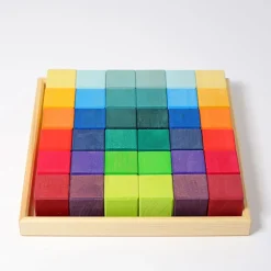 Mosaik Regenbogen | 36 Bauklötze im Holzrahmen