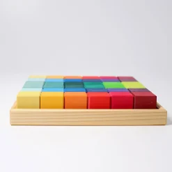Mosaik Regenbogen | 36 Bauklötze im Holzrahmen