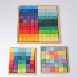 Mosaik Regenbogen | 36 Bauklötze im Holzrahmen
