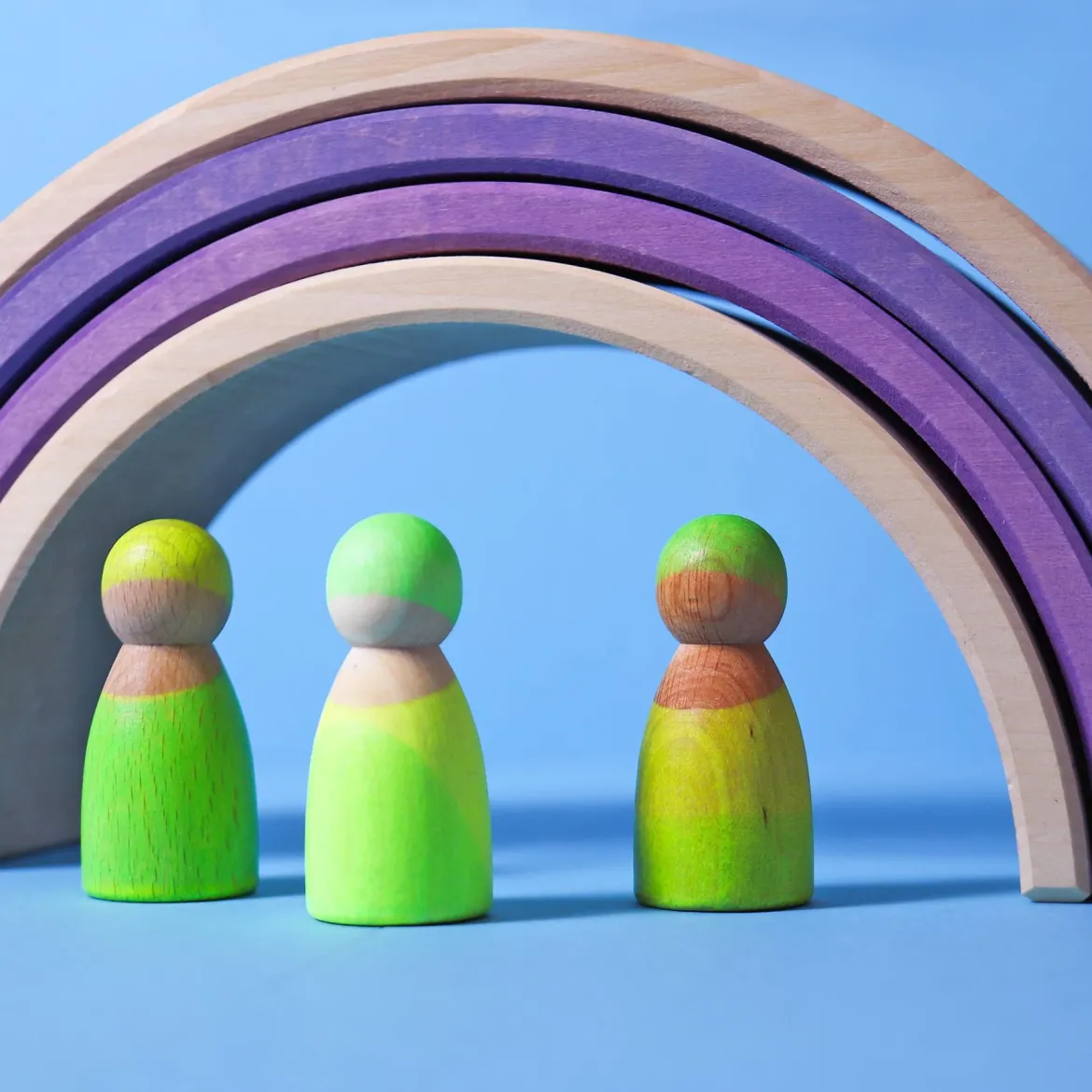 Neonfreunde Grün | 3 Figuren aus Naturholz