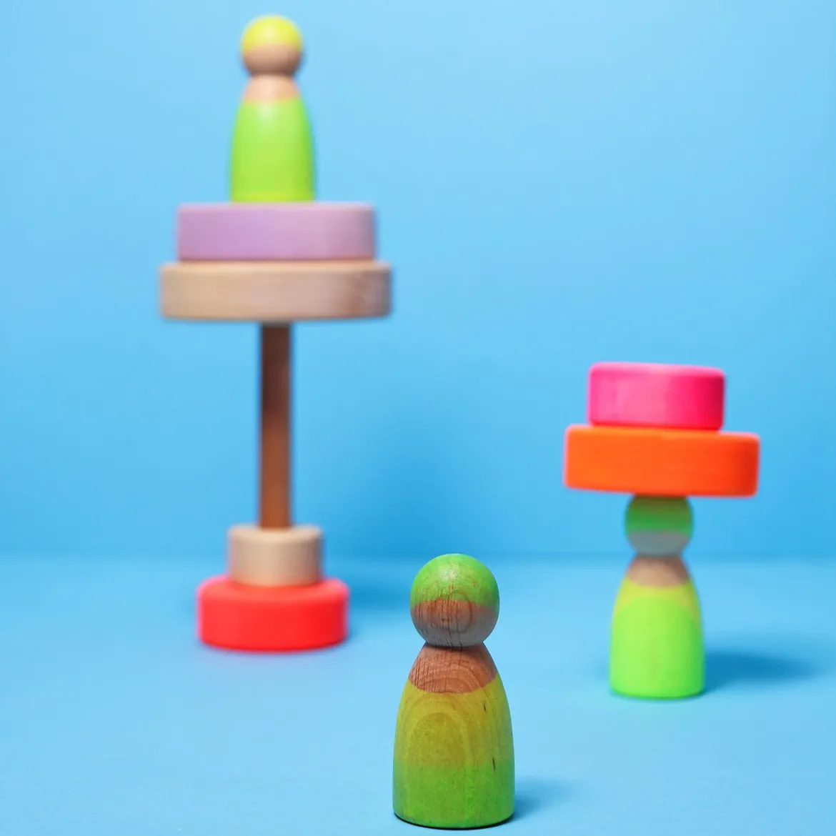 Neonfreunde Grün | 3 Figuren aus Naturholz