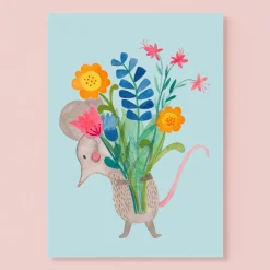 Postkarte | Maus mit Blumen
