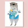 Postkarte | Otter mit Blumen