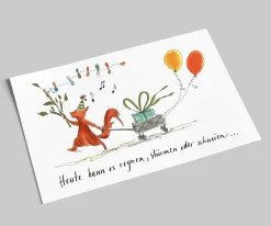 Postkarte zum Geburtstag | Eichhörnchen mit Bollerwagen