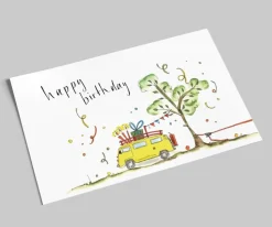 Postkarte zum Geburtstag | Gelber Geburtstagsbulli